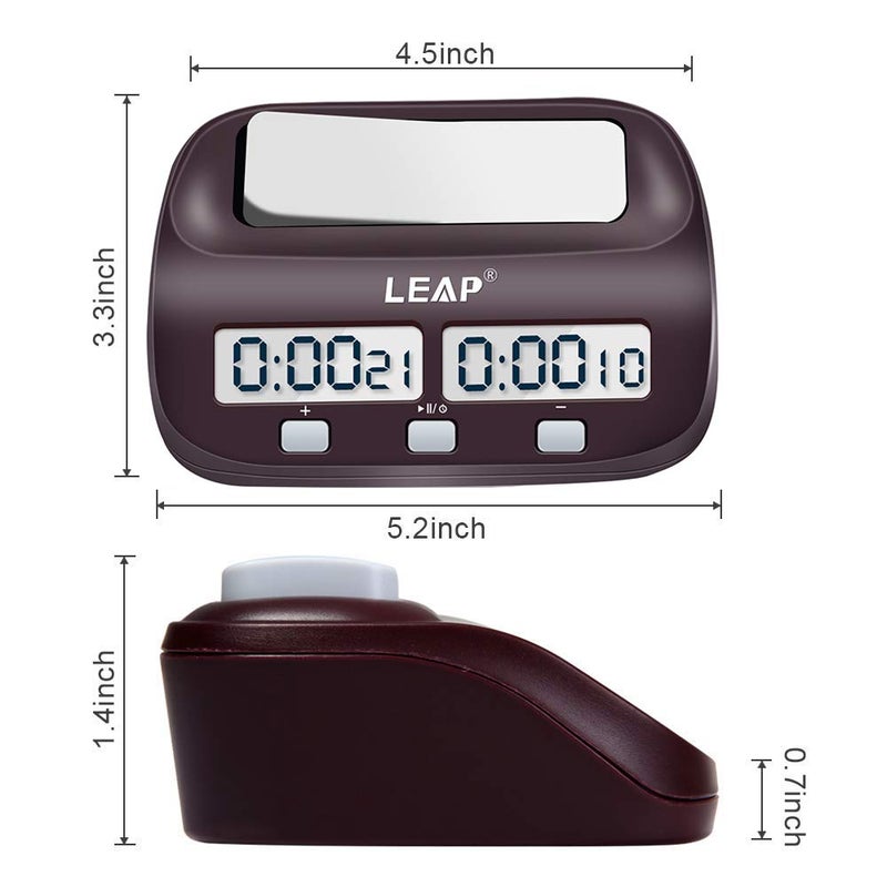 LEAP Chess Clock Digital Chess Timer Professional for Board Games Timer with Alarm Function (Official Store) Brownish Red - Image 5